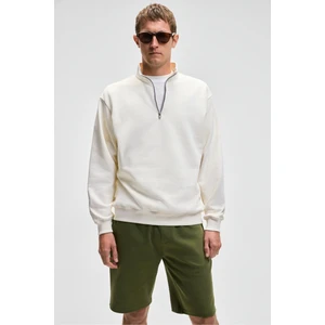 NESTOR Erkek Relaxed Fit Dik Yakalı Yarım Fermuarlı Uzun Kollu Ekru Sweatshirt