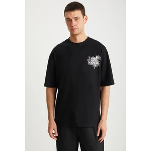 DERIVO Erkek  Pamuk Bisiklet Yaka Baskılı Siyah T-Shirt