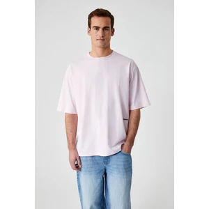 Maıne Erkek Nakış Detaylı  Organik Pamuk Oversize Bisiklet Yaka Pembe T-Shirt