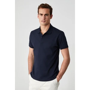 Monaghan Erkek Polo Yaka Relaxed Fit Patlı Düğmeli Kısa Kollu Lacivert T-Shirt