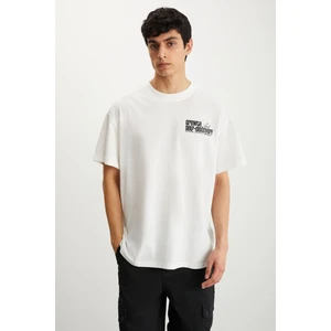 DERIVO Erkek  Pamuk Bisiklet Yaka Baskılı Ekru T-Shirt