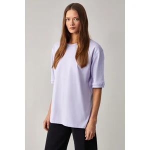 Betsy Kadın %100 Pamuk Bisiklet Yaka Kısa Kollu Fit Relaxed Lila T-Shirt