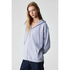 NISPORENI Kadın Oversize Fit Kapüşonlu %100 Organik Pamuk 3 İplik Lila Sweatshirt