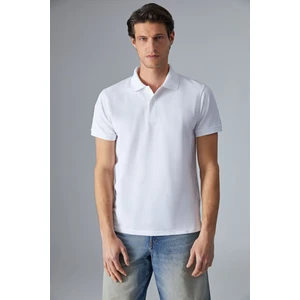 MONAGHAN Erkek Polo Yaka Relaxed Fit Patlı Düğmeli Kısa Kollu Beyaz T-Shirt