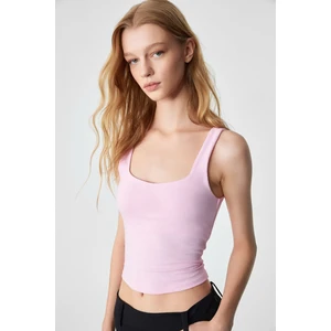 Sanukı Kadın Slim Kısa Oyuk Yaka Pembe Bluz