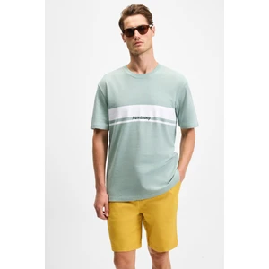 Lamıne Erkek Baskı ve Nakış Detaylı  Organik Pamuk Bisiklet Yaka Kısa Kollu Regular Fit Yeşil T-Shirt