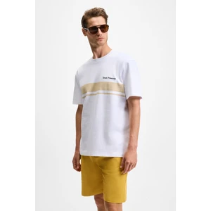 Lamıne Erkek Baskı ve Nakış Detaylı  Organik Pamuk Bisiklet Yaka Kısa Kollu Regular Fit Beyaz T-Shirt