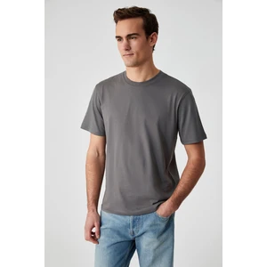 Solo Erkek  Organik Pamuklu Kalın Dokulu Comfort Fit Bisiklet Yakalı Gri T-Shirt