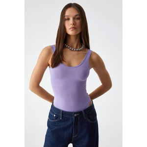 Chıles Kadın Slim Halter Yaka Kolsuz Çıtçıtlı Mor Atlet