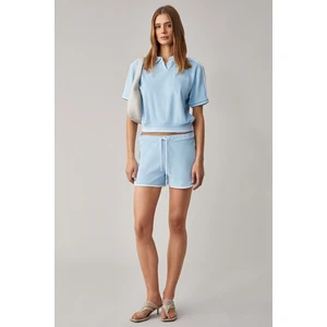 DZENKA Kadın Oversize Geniş Paça Yüksek Bel Mavi Alt-Üst Takım