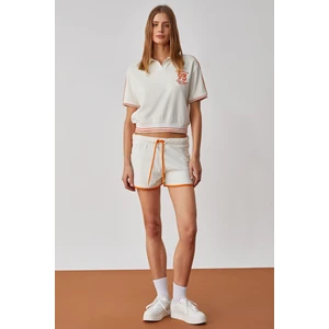 DZENKA Kadın Oversize Geniş Paça Yüksek Bel Ekru Alt-Üst Takım