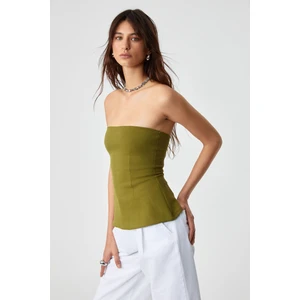 ORIANA Kadın Slim Fit Straplez Yeşil Bluz