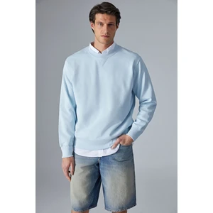 BONELL Erkek %100 Pamuk Relaxed Bisiklet Yaka Uzun Kollu Açık Mavi Sweatshirt