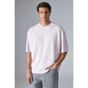 Dazmann Erkek Oversize Fit Bisiklet Yaka Kısa Kollu  Organik Pamuk Pembe T-Shirt