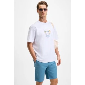 Sagı Erkek  Organik Pamuk Ön Arka Baskı Detaylı Bisiklet Yaka Kısa Kollu Oversize Fit Beyaz T-Shirt