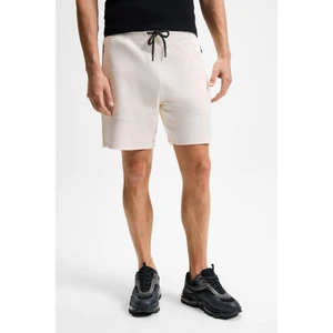KONSA Erkek Beli Lastikli Kordonlu Yanları Fermuarlı Cepli Relaxed Fit Ekru Şort & Bermuda