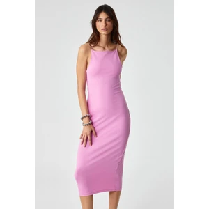 Havvolıne Kadın Havuz Yaka Slim Fit Kolsuz Pembe Elbise