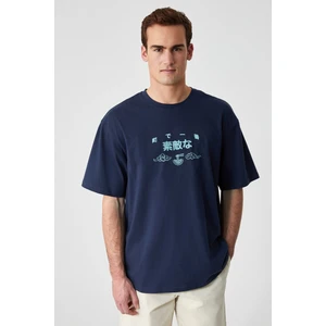 Moncada Erkek Baskı Detaylı  Organik Pamuk Regular Bisiklet Yaka Kısa Kol Lacivert T-Shirt