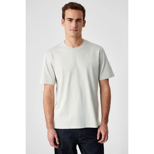 Solo Erkek  Organik Pamuklu Kalın Dokulu Comfort Fit Bisiklet Yakalı Açık Bej T-Shirt