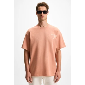 Grenn Erkek Ön Baskı ve Nakış Detaylı Oversize Kısa Kol Organik Pamuklu Kiremit Rengi T-Shirt
