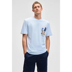 Sonora Erkek Baskı Detaylı  Organik Pamuk Regular Fit Kısa Kollu Mavi T-Shirt