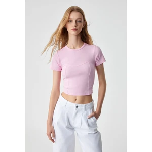 CERAEN Kadın Slim Kısa Kol Bisiklet Yaka Pembe T-Shirt