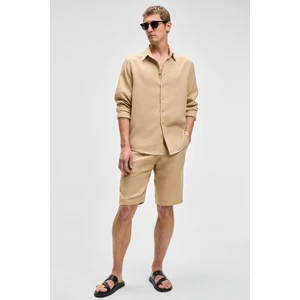 Jens Erkek %100 Pamuk Müslin Kumaş Yanları Cepli Slim Fit Dar Kesim Bej Şort