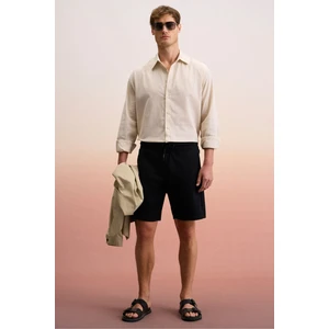 TYRONE Erkek Beli Lastikli Arka Tek Cepli Relaxed Fit Siyah Şort