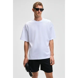 DAZMANN Erkek Oversize Fit Bisiklet Yaka Kısa Kollu %100 Organik Pamuk Beyaz T-Shirt