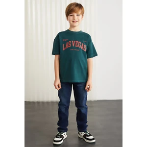 Paddy Erkek Çocuk %100 Pamuk Baskılı Kısa Kollu Relaxed Fit Petrol Yeşili T-shirt