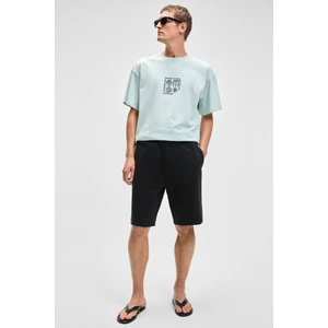 HUJSEN Erkek Beli Lastikli Cepli Relaxed Fit Siyah Şort