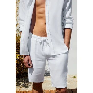 Jens Erkek  Pamuk Yanları Cepli Slim Fit Dar Kesim Beyaz Şort