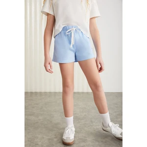 SUZANNE-GRM24048 100% Pamuk Kız Çocuk Şort Tshirt Set Mavi Alt-Üst Takım