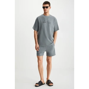 RAMADANP012 Erkek 100% Pamuk waffle Gri Şort