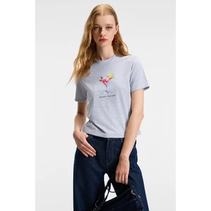 IVONNE Kadın Cocktail Baskı Desenli Kısa Kollu Organik Pamuklu Bisiklet Yaka Crop Grimelanj T-Shirt