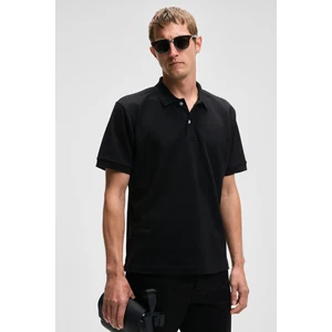 Monaghan Erkek Polo Yaka Relaxed Fit Patlı Düğmeli Kısa Kollu Siyah T-Shirt