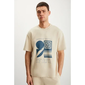 RAMADANP008 Erkek 75% Pamuk 25% Polyester Baskılı Bej T-Shirt