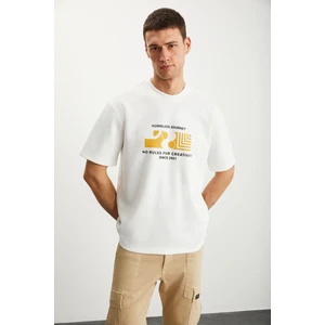 RAMADANP008 Erkek 75% Pamuk 25% Polyester Baskılı Ekru T-Shirt