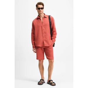 Jens Erkek %100 Pamuk Müslin Kumaş Yanları Cepli Slim Fit Dar Kesim Kiremit Rengi Şort