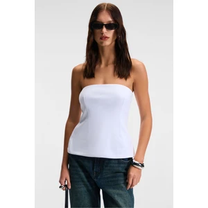 ORIANA Kadın Slim Fit Straplez Beyaz Bluz