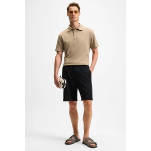 YOURI Erkek Beli Lastikli Arka Tek Cepli Relaxed Fit Siyah Şort