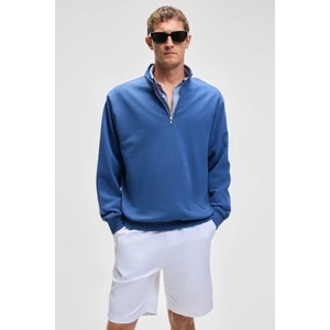 Nestor Erkek Relaxed Fit Dik Yakalı Yarım Fermuarlı Uzun Kollu Mavi Sweatshirt