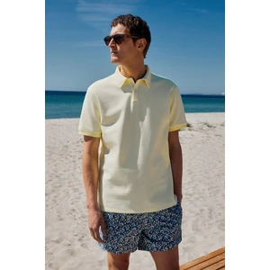 LAPORTE Erkek Dokulu Kumaşlı Slim Fit Sarı Polo Yaka T-shirt