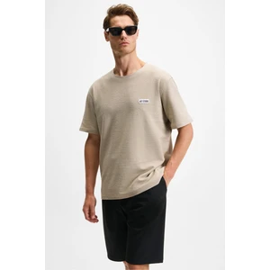 NOIR Erkek%100 Organik Pamuk Bisiklet Yaka Kısa Kol Regular Bej T-Shirt