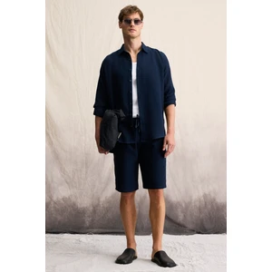 Jens Erkek %100 Pamuk Müslin Kumaş Yanları Cepli Slim Fit Dar Kesim Lacivert Şort