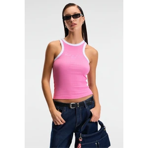 Selmıra Kadın Nakışlı Halter Yaka Slim Fit Kolsuz Pembe Atlet