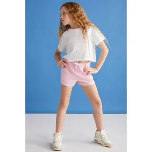 SUZANNE-GRM24048 100% Pamuk Kız Çocuk Şort Tshirt Set Pembe Alt-Üst Takım