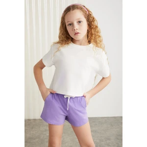 SUZANNE-GRM24048 100% Pamuk Kız Çocuk Şort Tshirt Set Mor Alt-Üst Takım