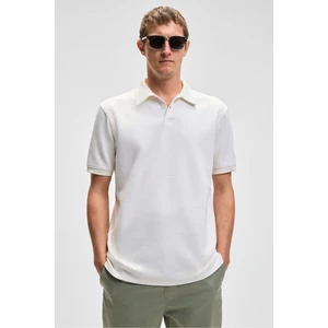 LAPORTE Erkek Dokulu Kumaşlı Slim Fit Beyaz Polo Yaka T-shirt