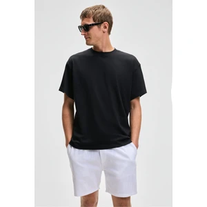 Feon Erkek Oversize Geniş Kesim %100 Organik Pamuk Kalın Dokulu Yuvarlak Yaka Siyah T-Shirt
